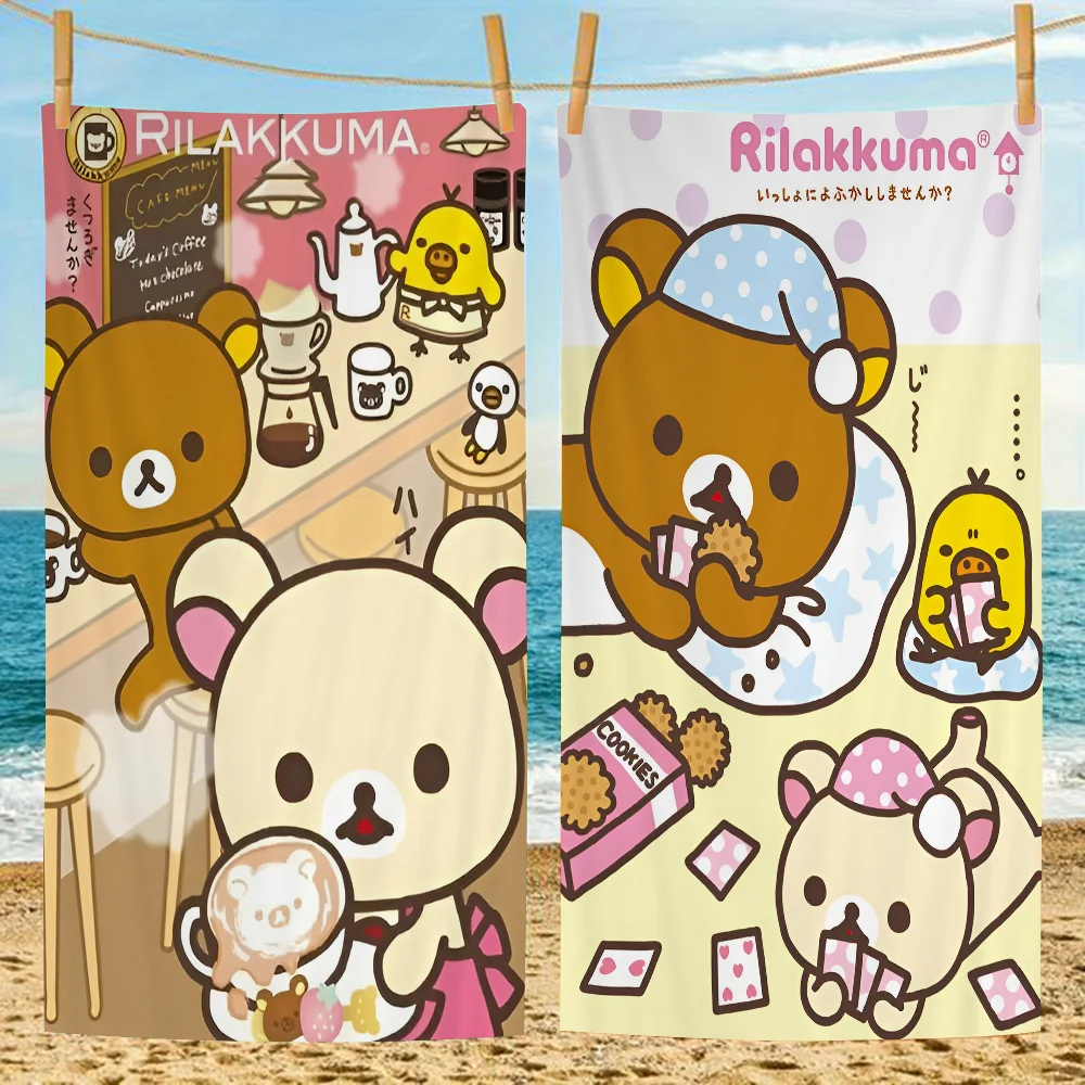 Cute Cartoon R-Rilakkuma Classic Anim Beach Towel Colorful Bath Towels For Girl Microfiber Quick Dry Custom