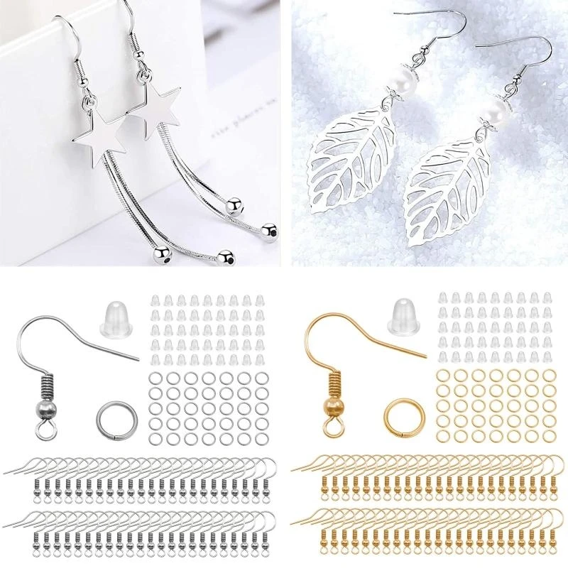 

573B Earring Hook Ear Wires Fish Hooks Open Jump Rings Earplug