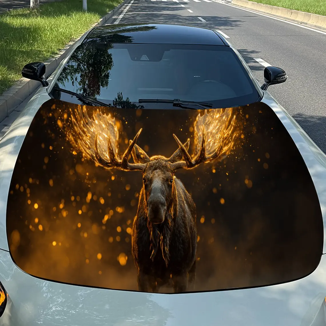 

Виниловая пленка для автомобиля Cool Fire Moose, водонепроницаемая наклейка на капот автомобиля из ПВХ, самоклеящиеся устойчивые к царапинам наклейки для крышки двигателя, автомобиль