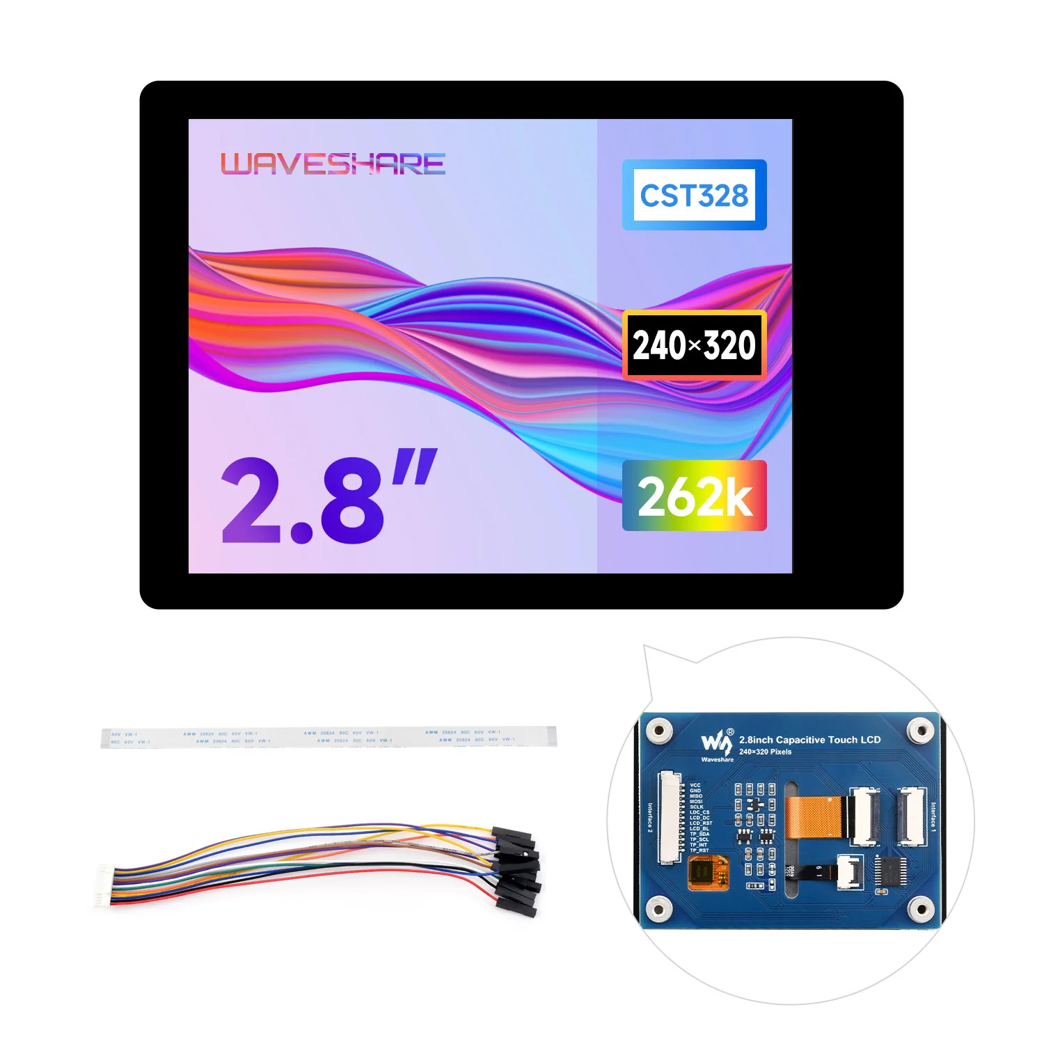 Waveshare 2.8inch LCD Display Module with Touch panel, Embedded ST7789T3 Display Driver and  for Raspberry Pi / ESP32S3