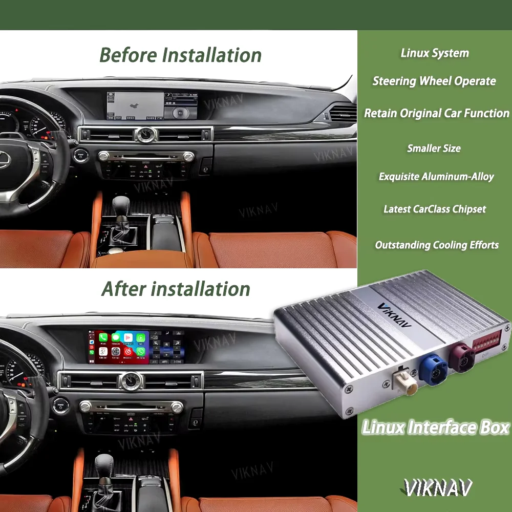 Viknav Linux Interface Box For 12.3 Inch Half Screen Lexus GS 2012 2013 2014 2015 Wireless Apple CarPlay Android Auto