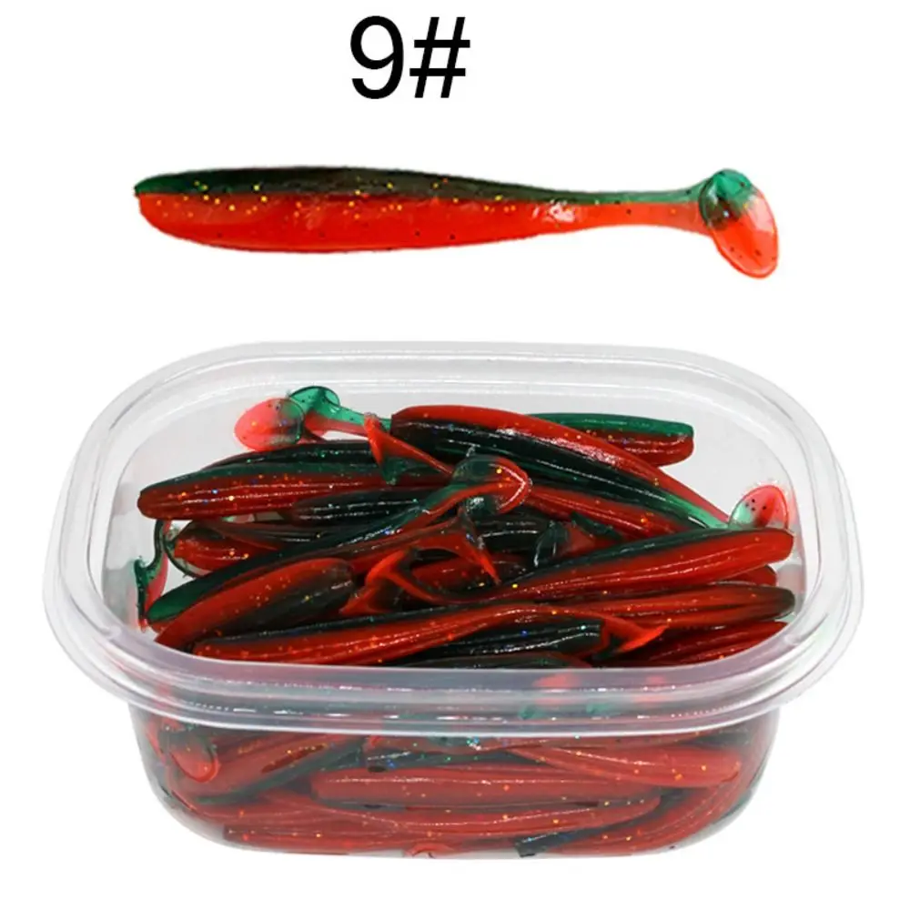 50PCS T Tail Worm Soft Lures Easy Shiner Artificial Soft Baits Odor Added For Bass Fishing Lures Wobblers Tackles Accessories