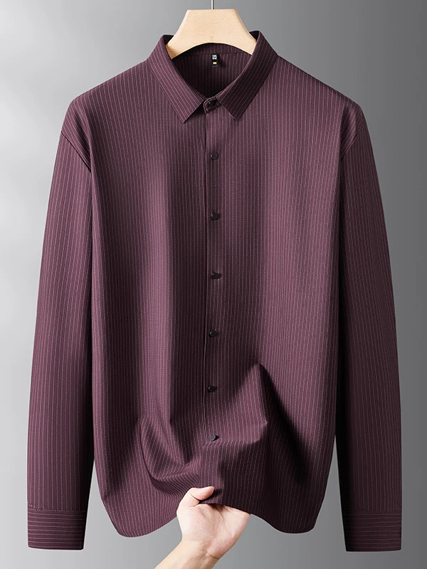 

Мужская свободная рубашка в полоску большого размера, повседневная, эластичная, не требующая глажки, красная, для осени и зимы, больших размеров...