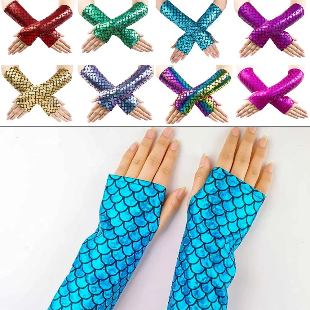 Mode Bunte Fingerlose Handschuhe Fischschuppen Lange Arm Ärmel Cosplay Handschuhe Erwachsene