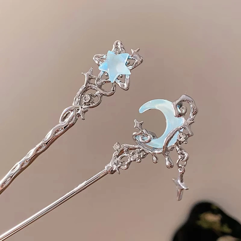 

Romantic Moonstone Star Moon Hair Stick Metal Branch Hairpin Hair Fork Chinese Style Hair Accessories for Girls Hair Headwear