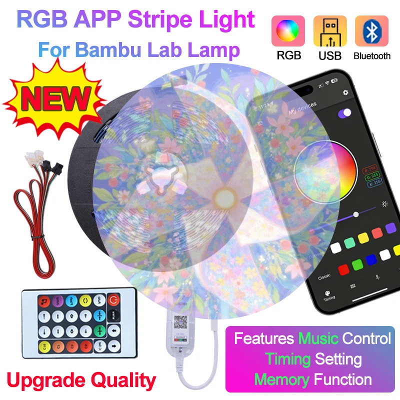

Upgrade Light Strip For Bambu Lab WS2812B RGB LED Set APP Control Creator Program 3D Printer Parts LED Light Strip Diy Model