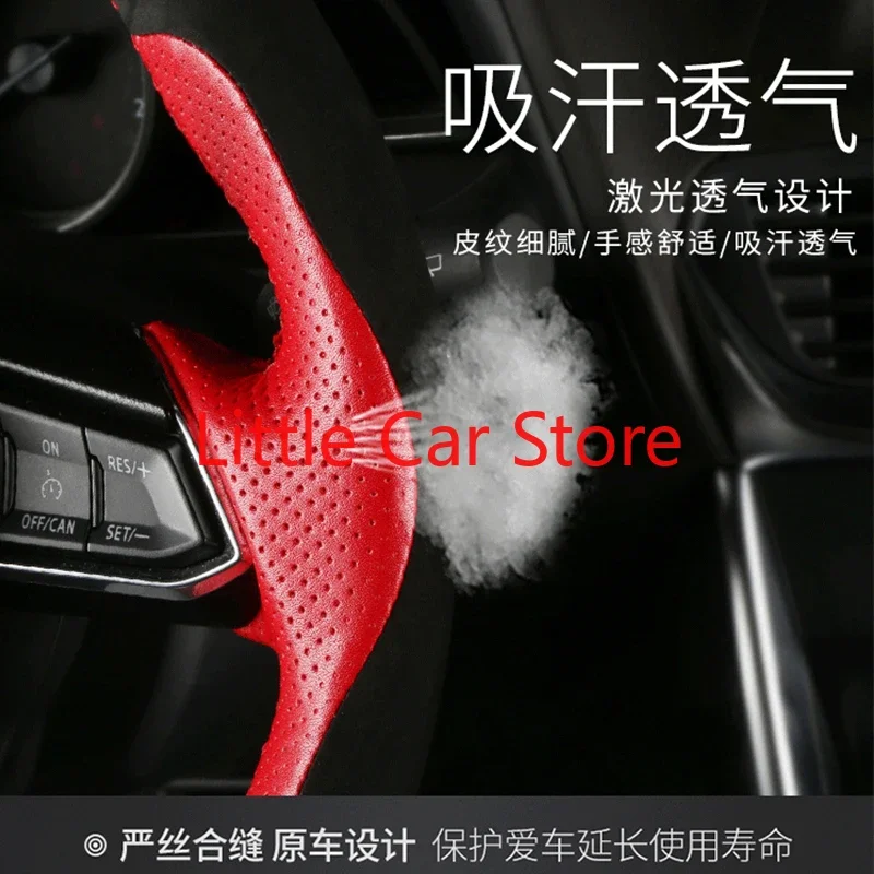 For Geely EMGRAND GS Xingyue BoYUE GL DIY Sew By Hand Top Red Black Leather Steering Wheel Cover Car Interior Accessories