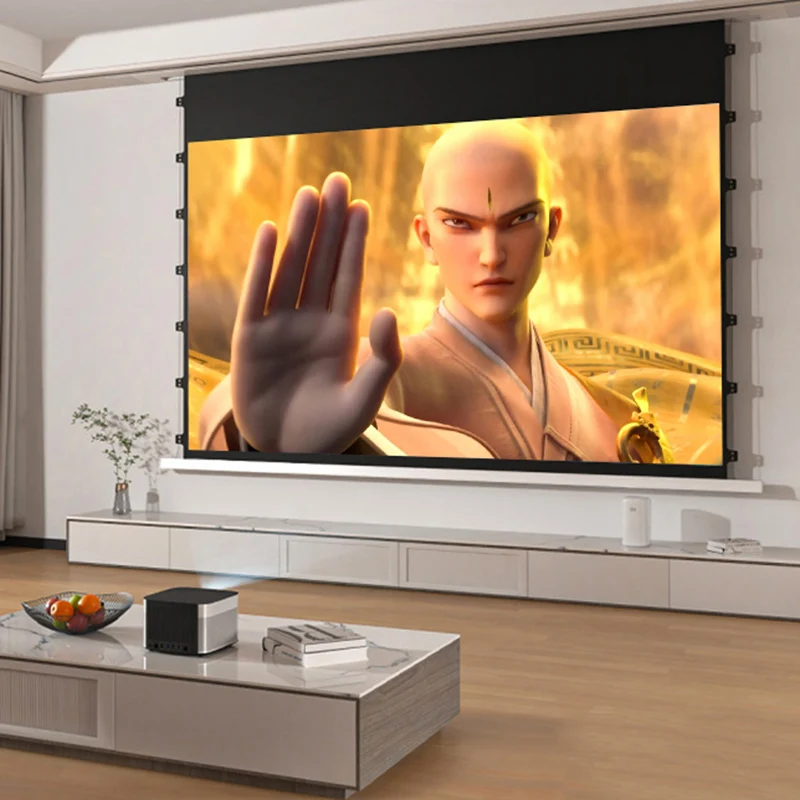 AI Smart In-Ceiling Cinema White Projector Screen Motorized Upgraded Ceiling Recessed Projection Screen for Home Theater 4K 3D