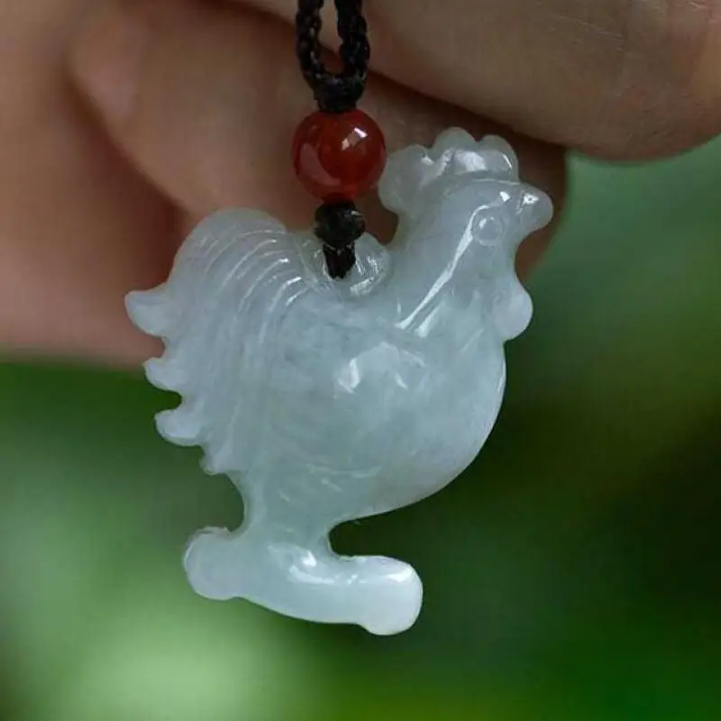 Natural Myanmar Jadeite Rooster Pendant Necklace Women Fine Jewelry Grade A Burma Jade Chinese Zodiac Rooster Lucky Charm Amulet