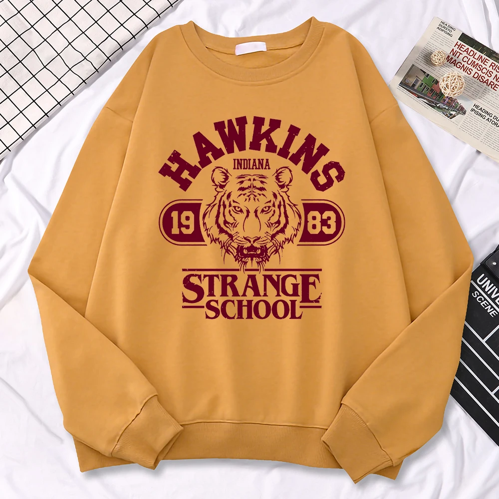 Casual Street Womens Sweatshirt Hawkins High School Indiana 1983 Printing Hoodies Loose Crewneck Pullovers Warm Fleece Clothes