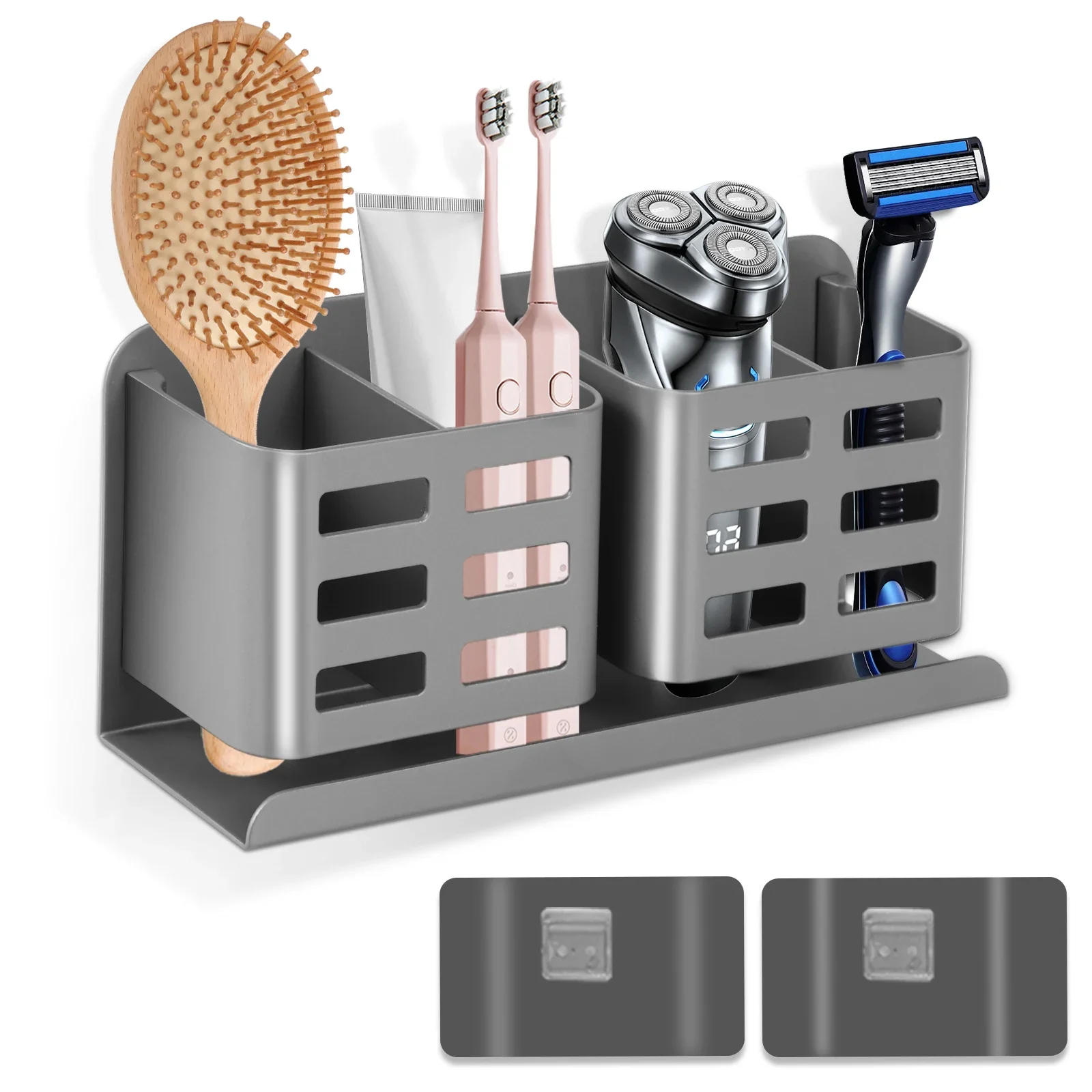 

Wall Mounted Toothbrush Holder Self Adhesive Bathroom Toothbrush Toothpaste Storage Rack Aluminum Alloy Daily Necessities Holder