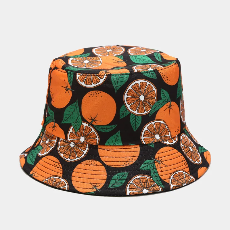 Pineapple Printed Double-Sided Bucket Hats For Women Men Lemon Cherry Fruit Summer Panama Cap Sun Fishing Bob Fisherman Hat Bone