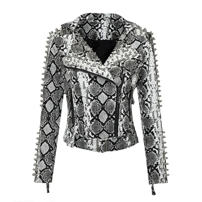 Women Punk Faux Leather PU Black Jacket Studded Rivet Fashion Streetwear Motorcycle Coat