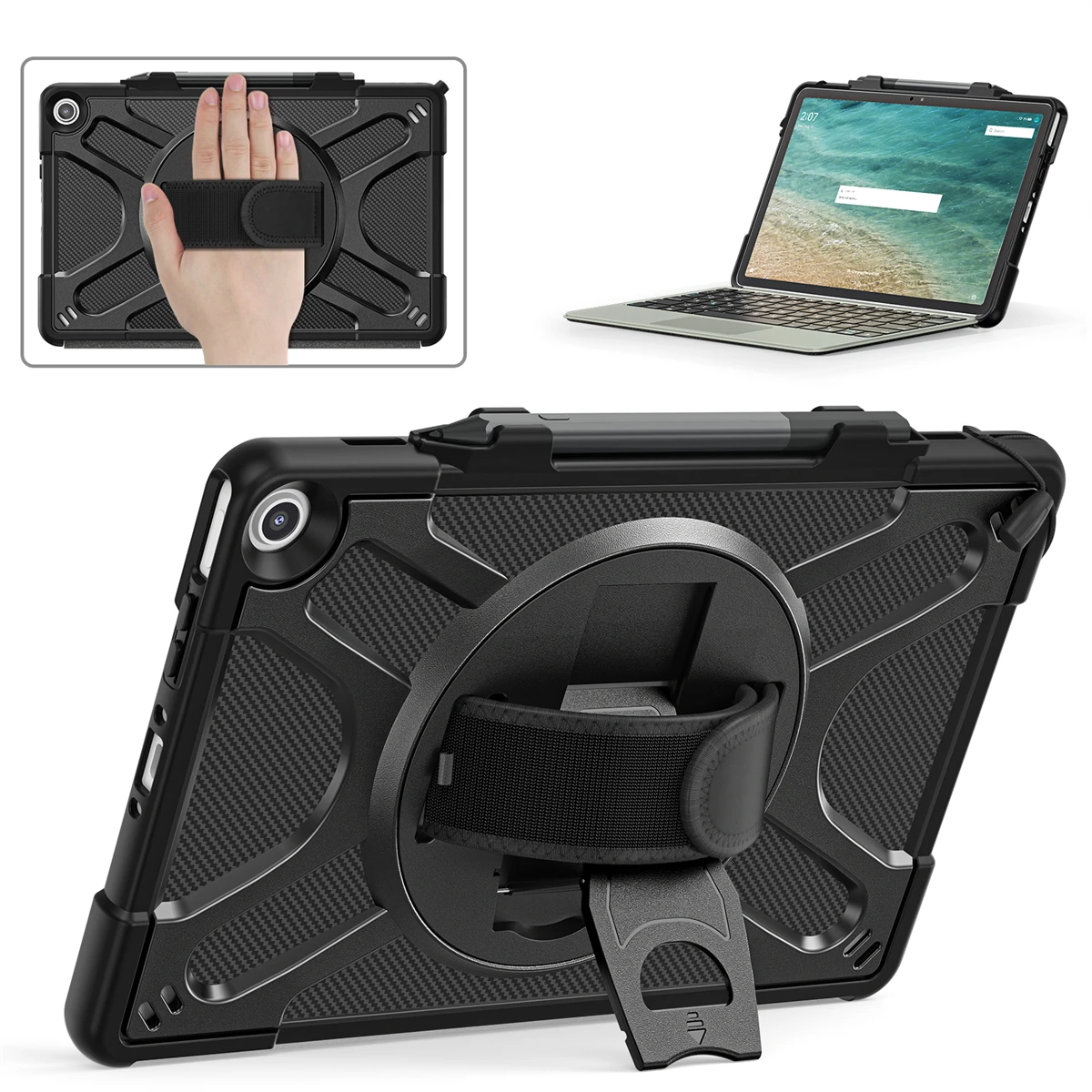 

For Amazon Fire Max 11 (2023) 11 inch Tablet Case with Swivel Stand S Pen Holder 2 Layer Rugged Military Grade Shockproof Cover