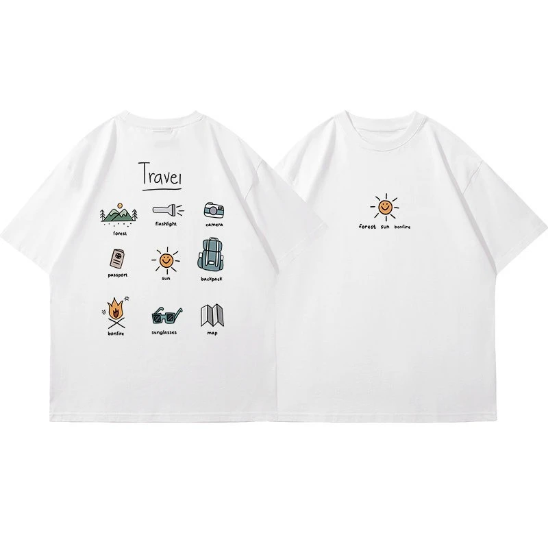 Korean Camping Outdoor Short-sleeved Back Printed Half-sleeved Men and Women Round-neck Casual Sports T-shirts for Summer
