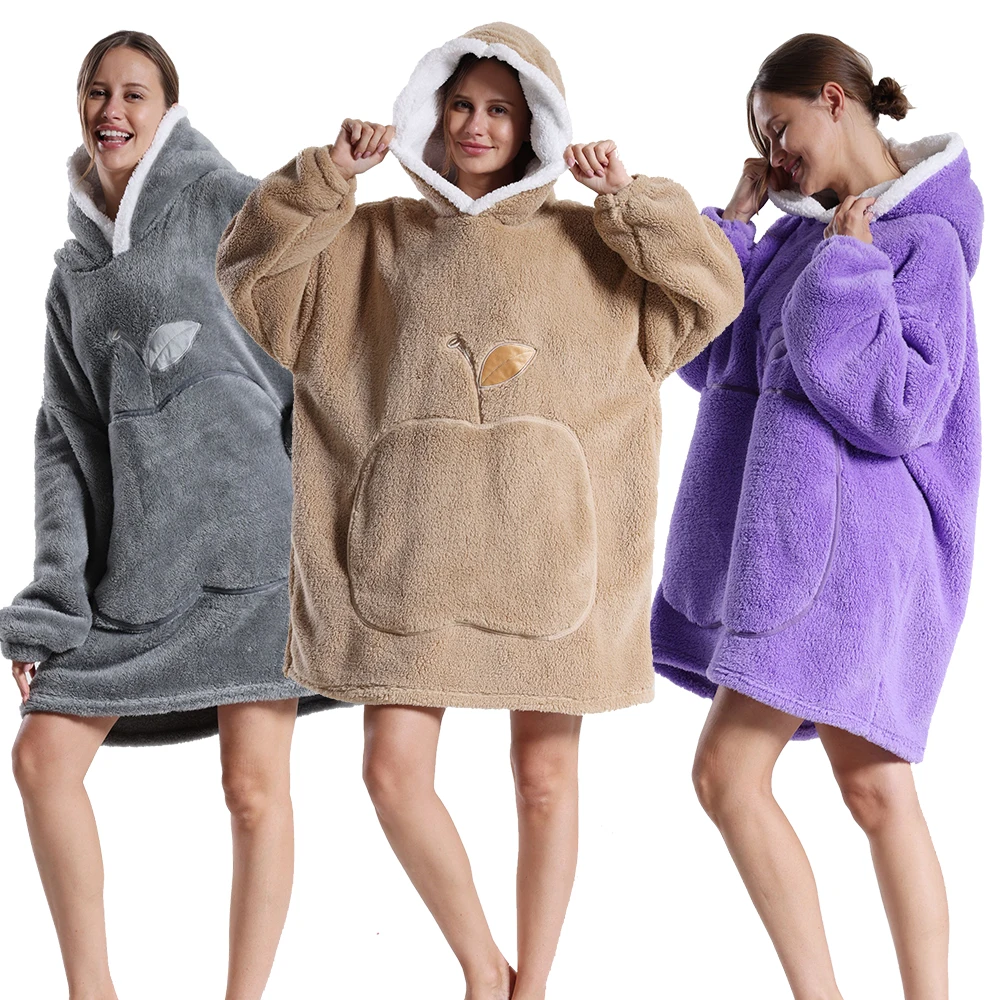 Oversized Wearable Blanket Hoodie with Sleeves Pocket for Couples Fluffy Men Women Sherpa Fleece Warm Thick Plush Casual Hoodies