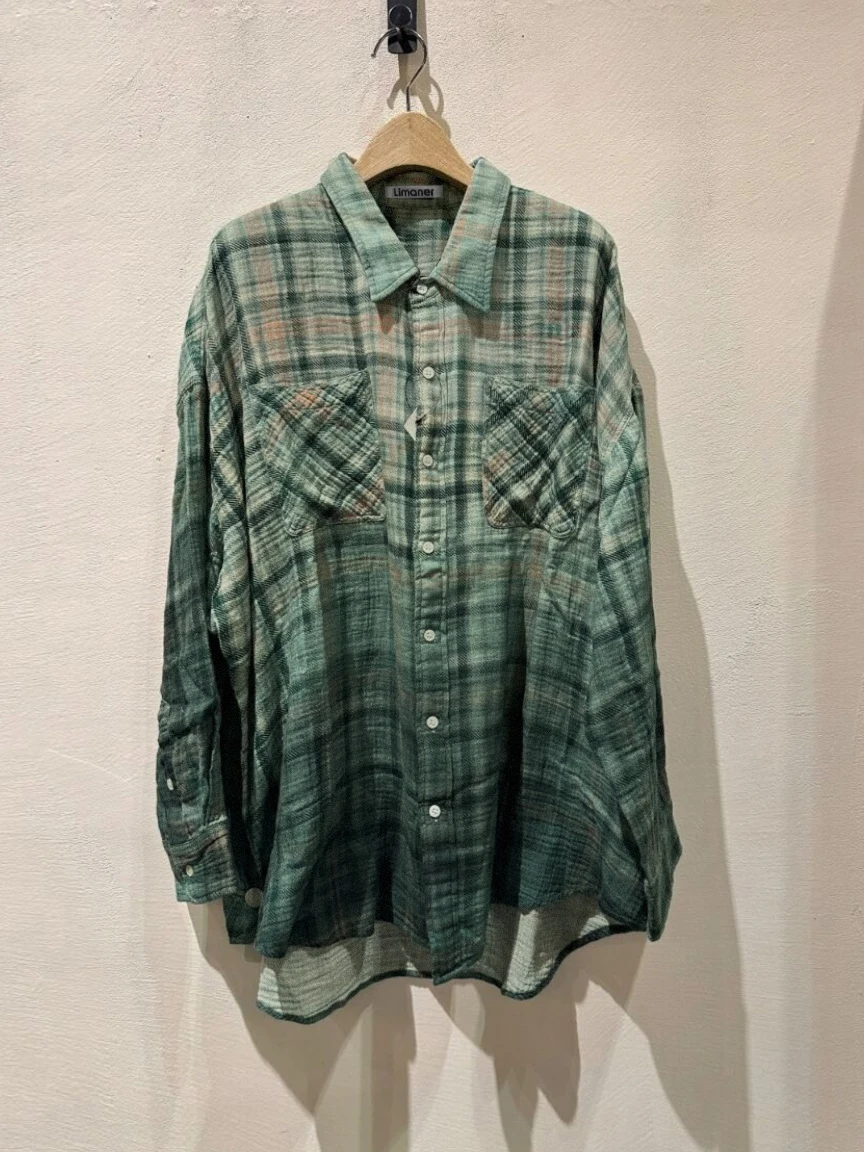 

LIMANER2025 Autumn New adient Plaid Long Sve Casual irt Women's Wide Vintage Waed Loose Top Breathable Cotton Girl's...