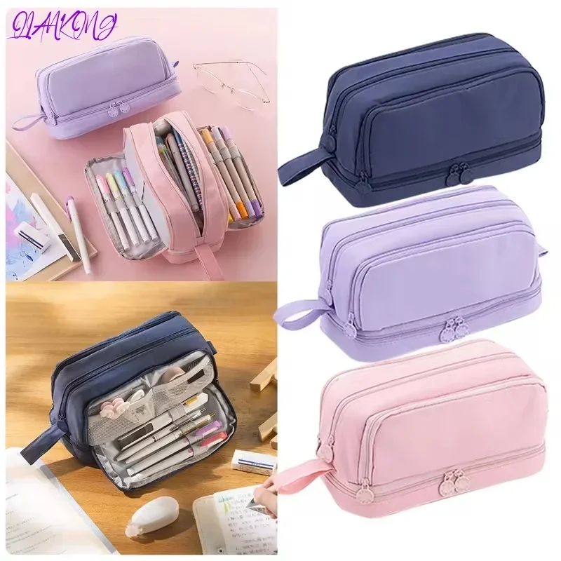 

2024 New 4 Partitions Large Pencil School Student Pencil Case Pen Bag Cases Cosmetic Bag Stationery Organizer Office Supply