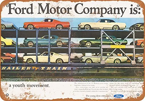 Wall-Color  Metal Sign - 1965  Mustangs on a Train - Vintage Look