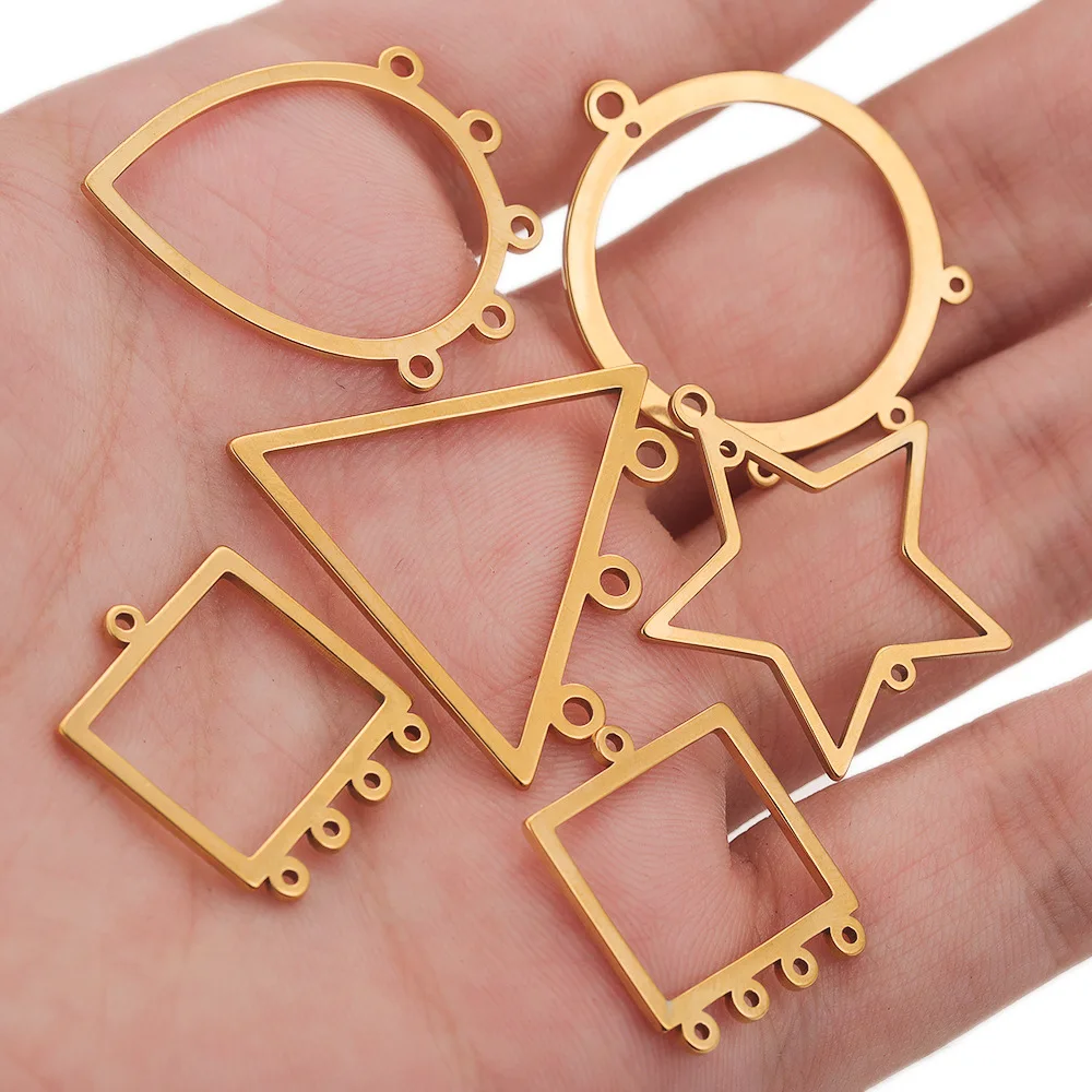 10 Stuks Handgemaakte Roestvrijstalen Hanger Connectoren Ronde Ster Waterdrop Ketting Oorbellen Hanger Diy Sieraden Maken Connectoren