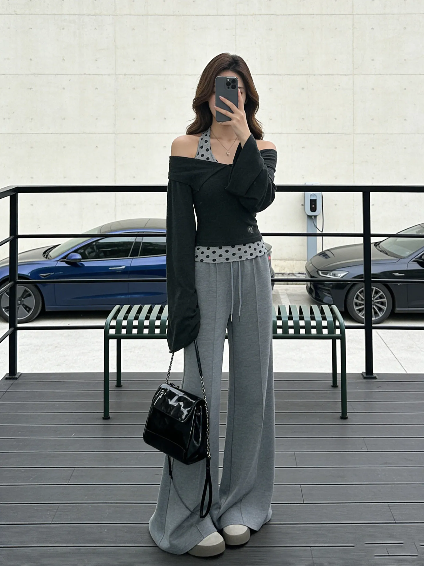 

Korean Sle Casual High Waist Flared Pants Tee Piece Set Women's Knitted One oulder Top Summer Faion Outfit Combo