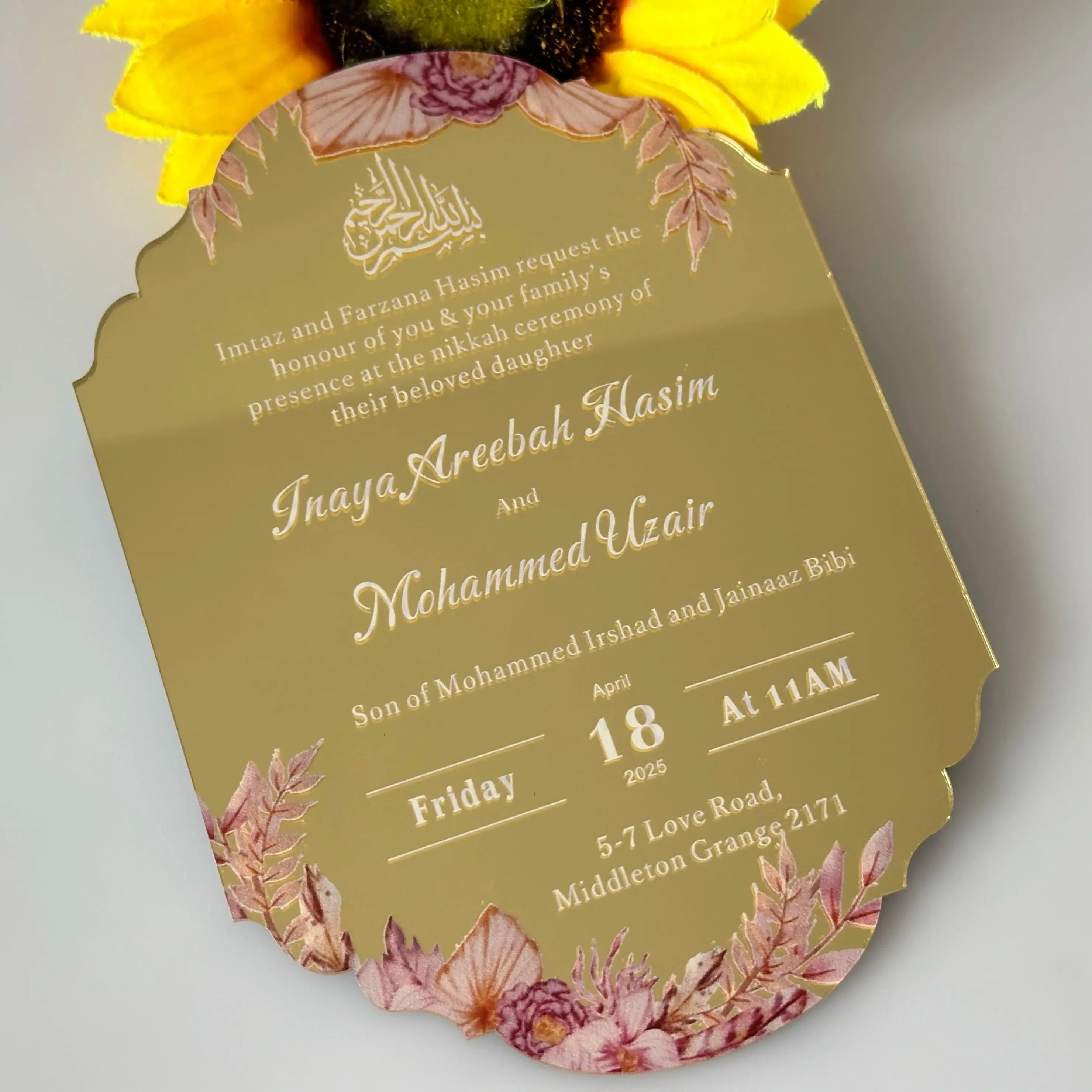 

10pcs Custom Mirror Gold Acrylic Wedding Invitation,Personal,Menu Cards,Birthday Invite 5x7 Inches for Party Gift Decoration