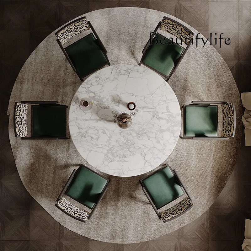 French retro creative dining table large flat-floor villa round marble dining table