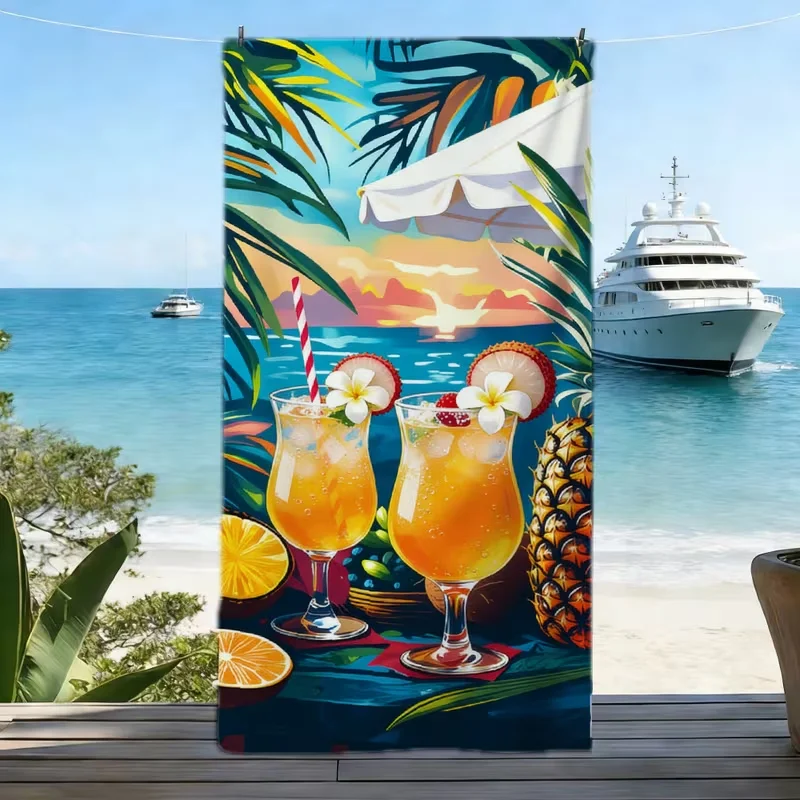 Beach Towel Summer Gift Beach Towel Colorful Tropical Style Printed Pattern with Cocktail Pineapple Towels