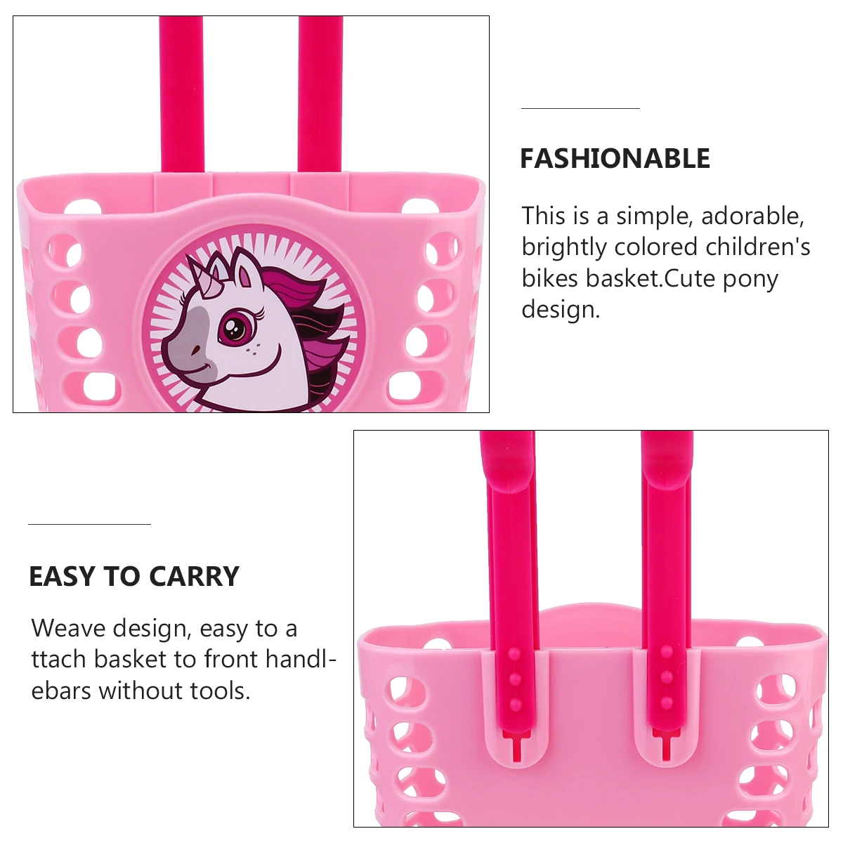 

Plastic Bike Basket Storage for Kids Bicycle Front Handlebar Accessories Pink Toddler Small Items Outdoor Cycling Bike Net