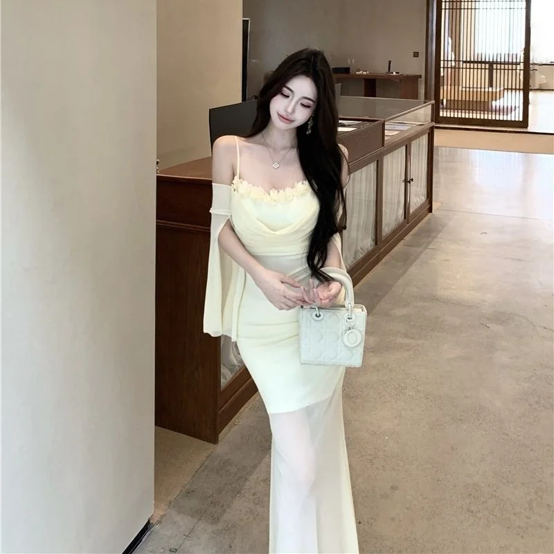 Seaside Vacation Fresh Mesh Suspender Dress Pure Lust Temperament Slim Fishtail Hip Skirt