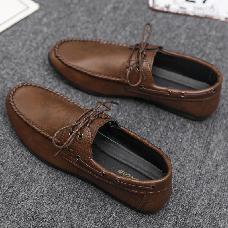 2024Hot Breathable Business Men Leather Shoes Summer Slip on Loafers Men Casual Leather Shoe Black Flats Driving Shoes Moccasins