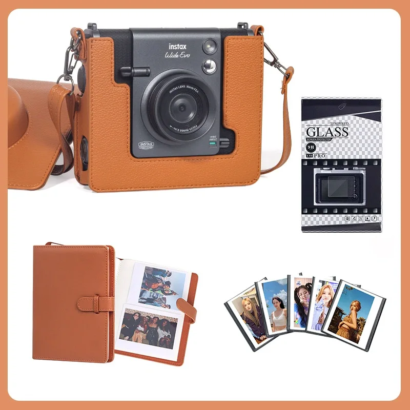 حقيبة كاميرا Fuji Wide Evo الجديدة PU + غطاء حماية عدسة مضاد للضياع + 80 ألبومات صور + فيلم مقسى EVO لـ Fujifilm Instax WIDE EVO