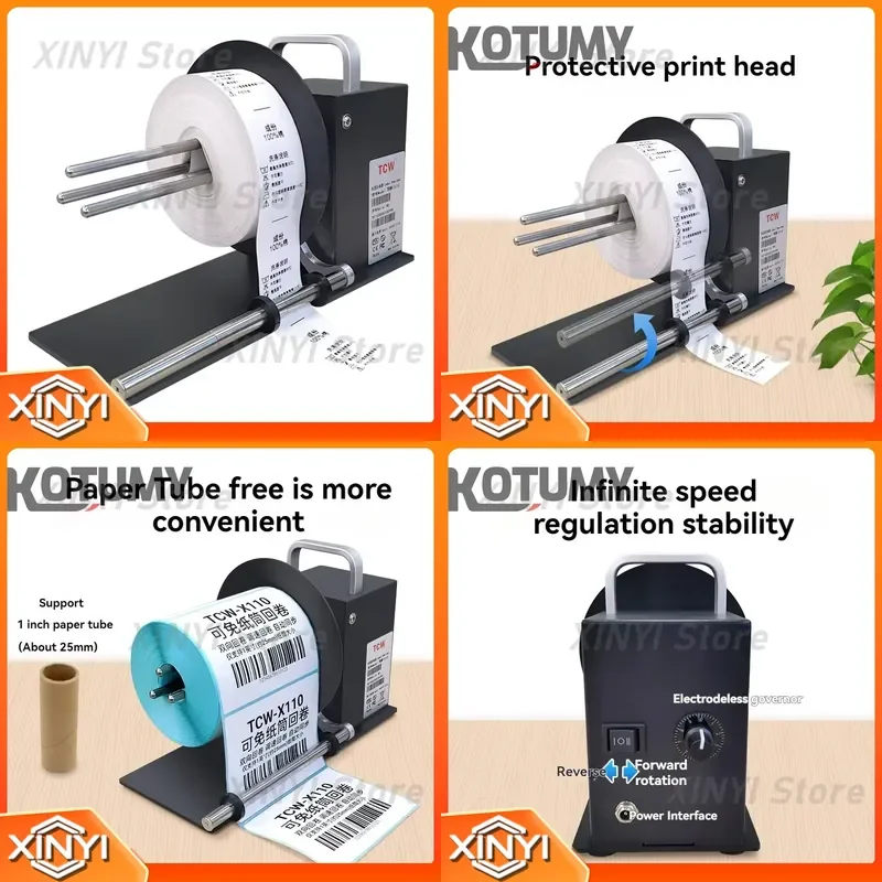 Label Rewinder Machine TCW-X110 for Stickers Labels Support 25mm Roll Diameter Adjustable Rewinding Speed
