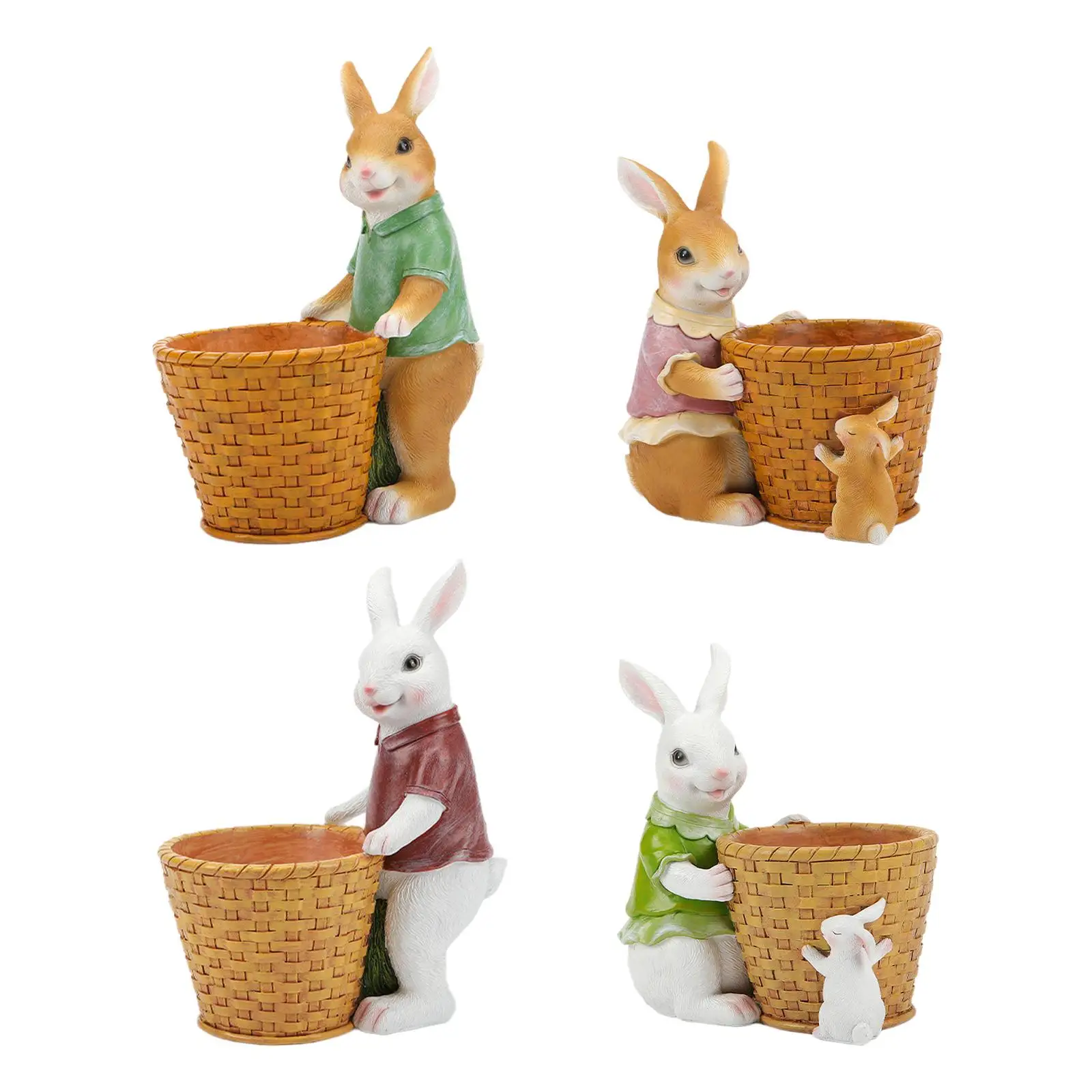 Plant Pot Container Decoration Flowerpot Resin Rabbit with Basket Planter Pot for Living Room Countryside Balcony Lawn Office