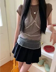 Kore Ins aynı dantel dalga noktası kaşkorse elbise bayan örgü kolsuz orta uzunlukta kapak Up elbise yaz yeni Y2K kız Spicy Girlsf