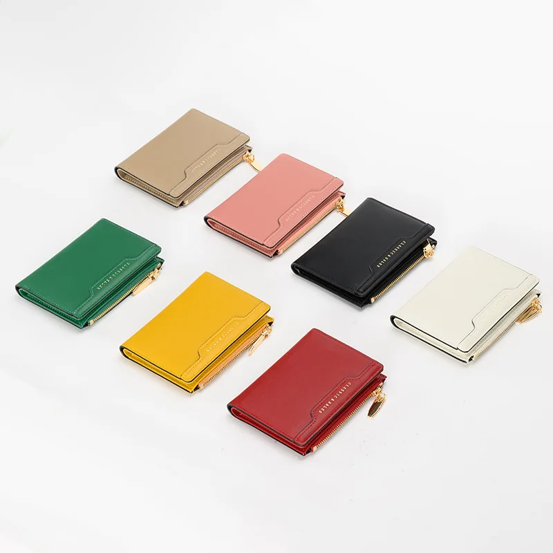 

Ladies Short PU Leather Wallet with Zipper Credit Card Holder Women's Money Bag Compact Wallet for Female