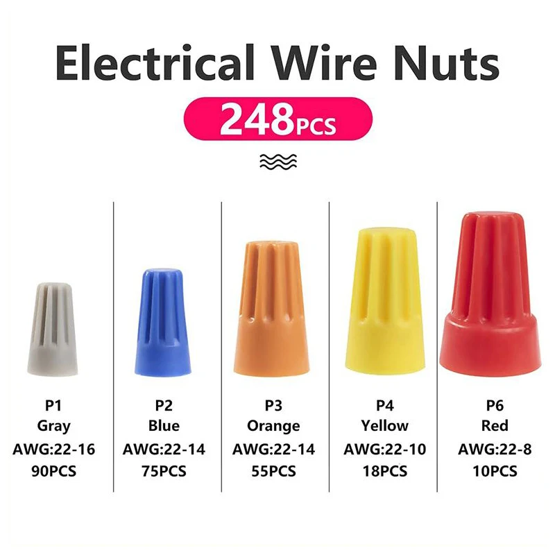 248pcs Electrical Wire Connectors Nuts Colorful Wire Caps Kit Twist Caps Nuts Assortment for Quick Connection