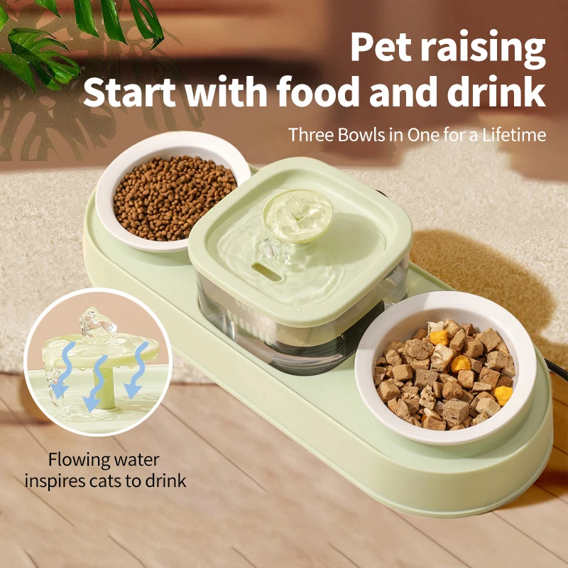 

Cat Automatic Feeder Water Dispenser 2-in-1 Cat Food Bowl Dual-Use Large Capacity Dog Bowl Drinking Pet Feeder