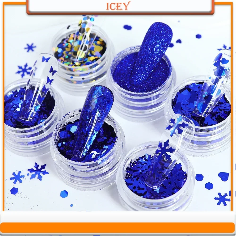 Icey Beauty Christmas Nail Art Sequin Snowflake Round Nail Glitter Flakes Manicure Design Decoration Fine Nail Glitter Powder