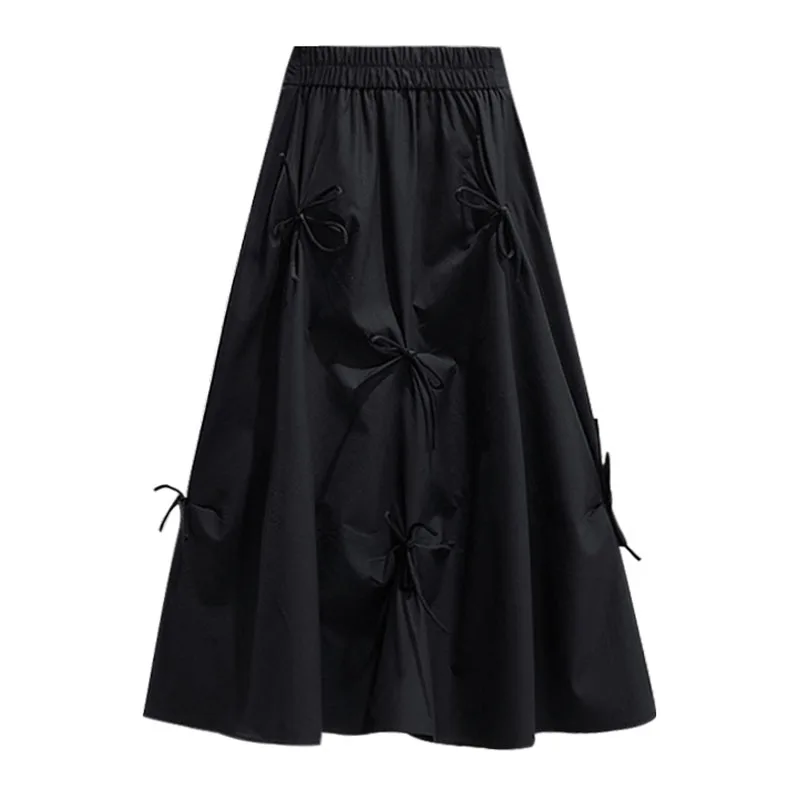 

Black Sweet High Waist Harajuku Pleated Skirts for Women Lace Up Bow 2025 Elegant Fashion Korean Style A Line Swing Midi Skirt