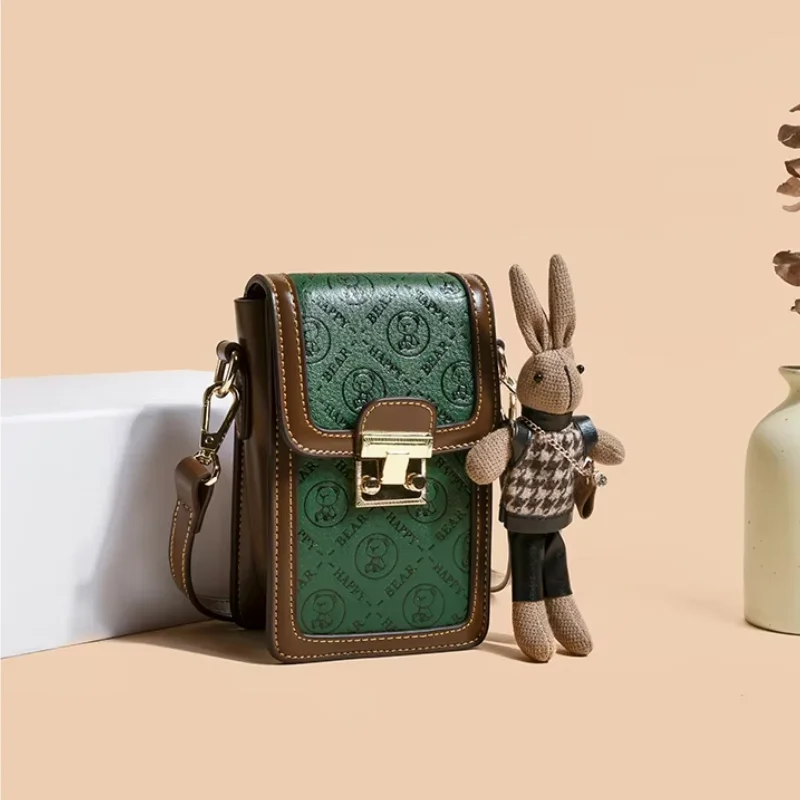 

Green High-End Retro Double Stitch Small Square Bag Creative Print Fashion Women's Crossbody Bag