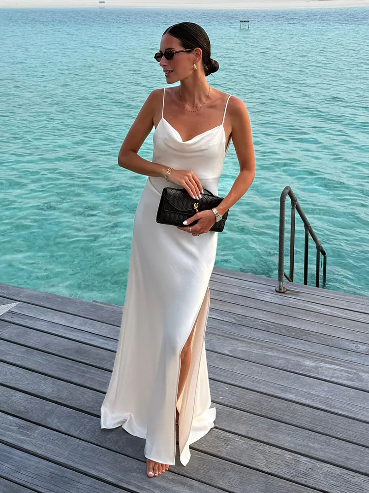Tief Ausgeschnittenes Seitlich Geschlitztes Langes Kleid Damen Sexy Ärmelloses Rückenfreies Plissiertes Party-Abendkleid Charmantes Damenkleid Vestidos Longo – Detail 16