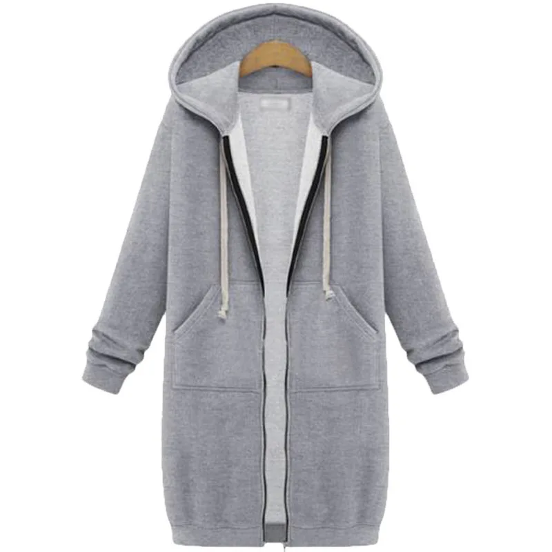 Plus Size Women Hooded Fleece Sweatshirt Long Sleeve Mid Length Casual Oversized Coat Fall Winter Warm
