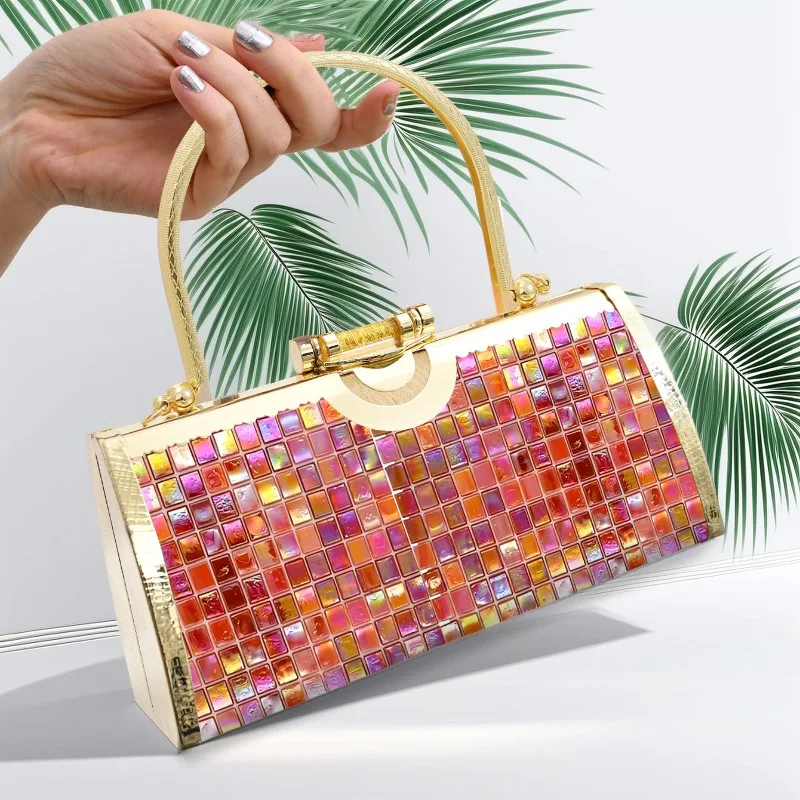 

Golden diamond set stage catwalk cheongsam bag mini pouch vintage style handbag wedding bridal tote bag