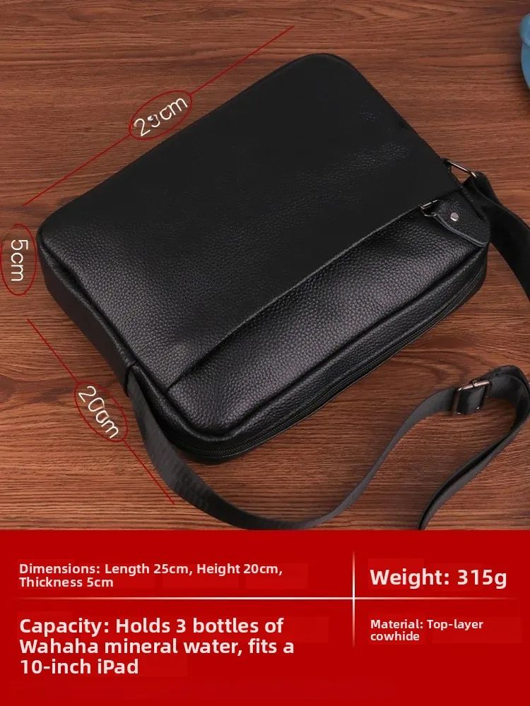 Men's Crossbody Bag Top Layer Cowhide Large Capacity Genuine Leather Single Shoulder Bag Casual Style High Waterproof