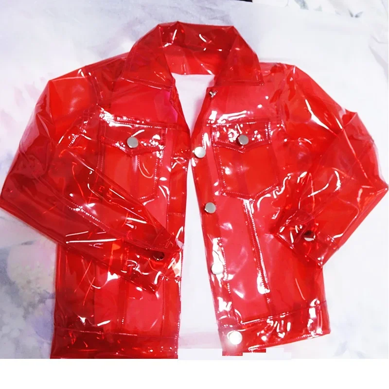 

Шикарная мотобайкерская куртка в стиле панк-рок для мальчиков, пальто, сценическое шоу, танцевальная живой музыка, Gutiar Singers, ТВ-костюмы, ПВХ, прозрачная водонепроницаемая