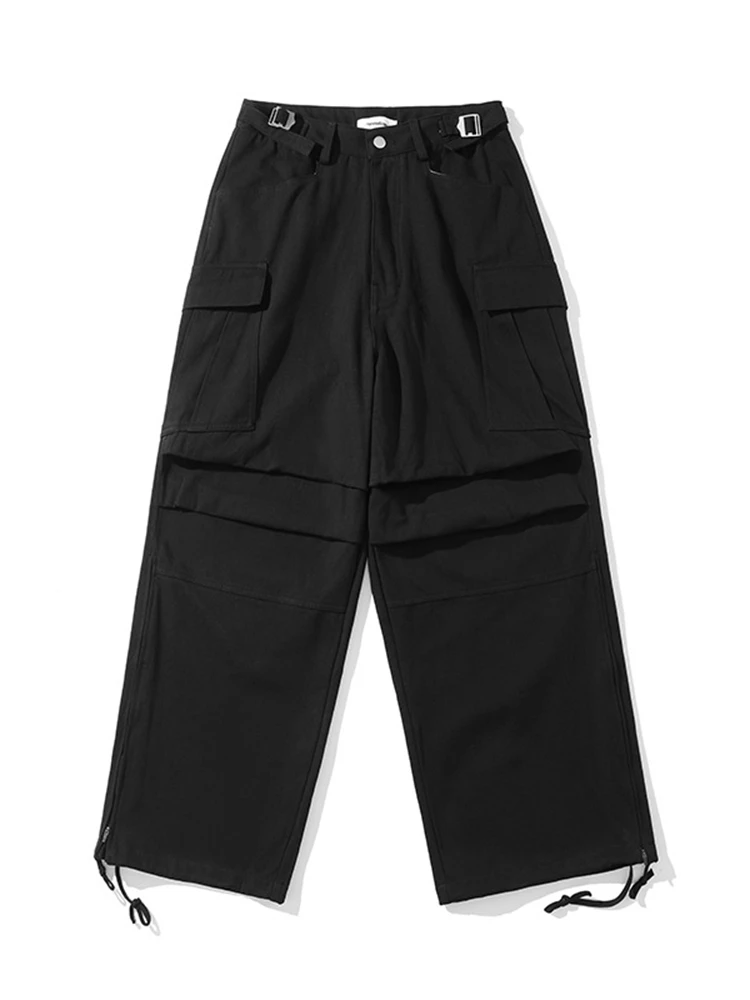 [BOMP] 2024 Autumn Men Nonnod Pleated Side Zipper Multi Pocket Crago Work Pants Trendy Silhouette Loose Straight Leg Casual