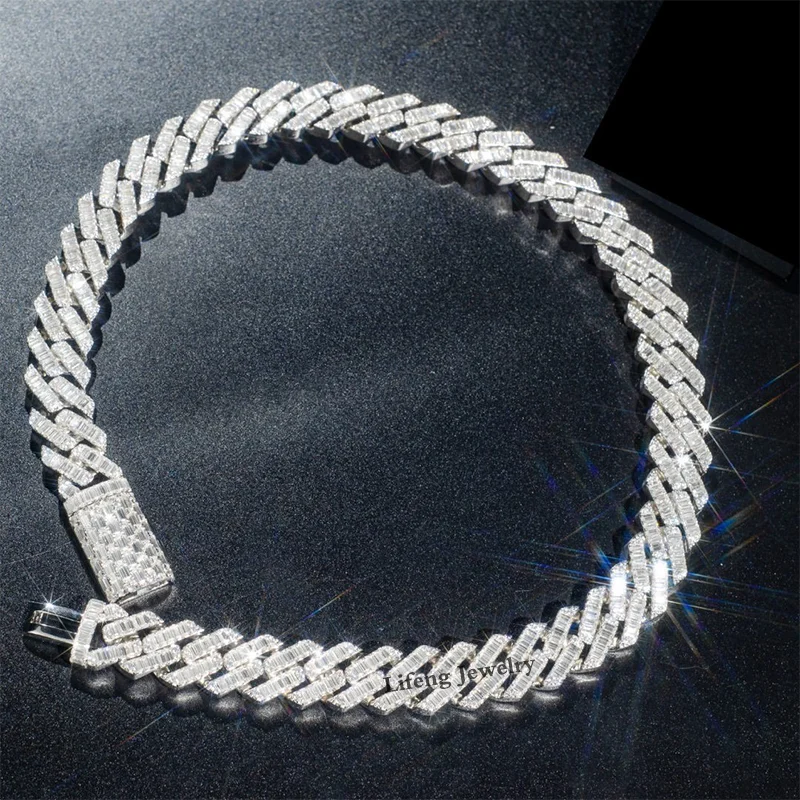 Collares de cadena de eslabones cubanos para hombres, probador de diamantes de paso de moissanita VVS chapado en oro blanco de plata 925, 18mm, Miami, gran oferta