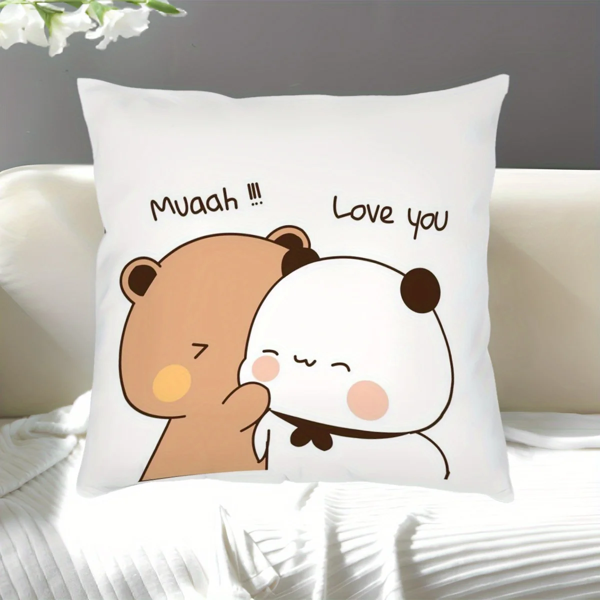 Cute Panda Bear Pillow Case, Kawaii Couple Cushion Cover, Funny Cartoon Home Decor for Sofa Bedroom Living Room Gift