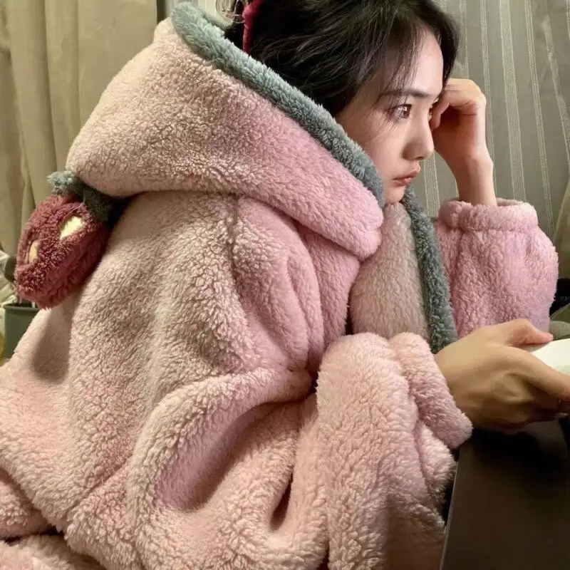 Nowa koszula nocna damska z kapturem, piżama, szlafrok, jesienno-zimowa, z długim rękawem, miękka i ciepła odzież domowa